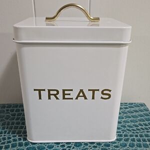 White Treats Container with Gold Handle